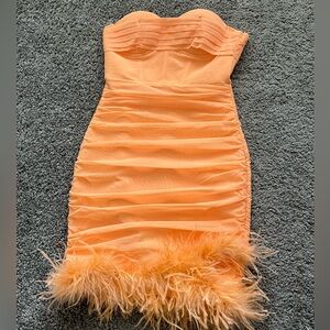 NWT Orange feathered dress